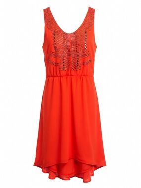 STUDIO Y Sleeveless Studded Chiffon Dress in Orange